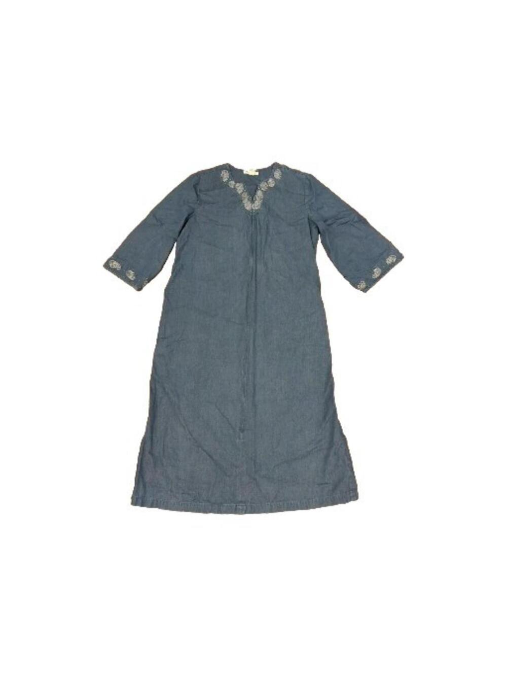 M Go Softly Patio House Dress Blue 100% Cotton Chambray Full Zip Paisley Silver